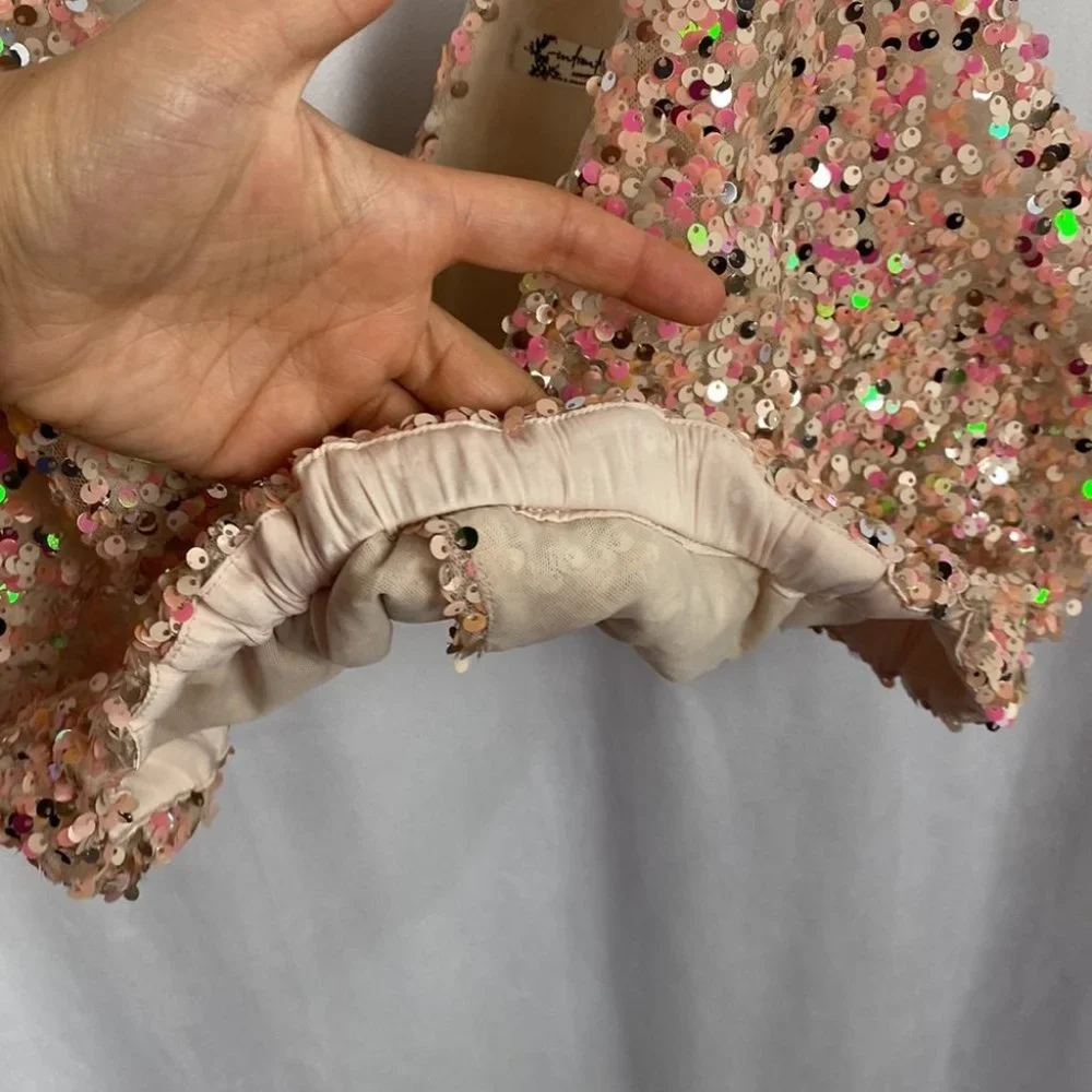 Free People Big Night Sequin Crop Top - Champagne Rose - Size Large NWOT - Picture 9 of 13